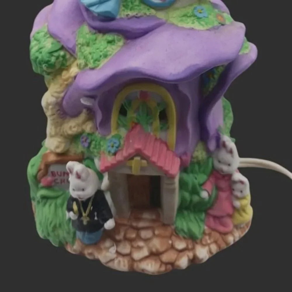 Cottontale cottage lighted porcelain bunny church multicolor